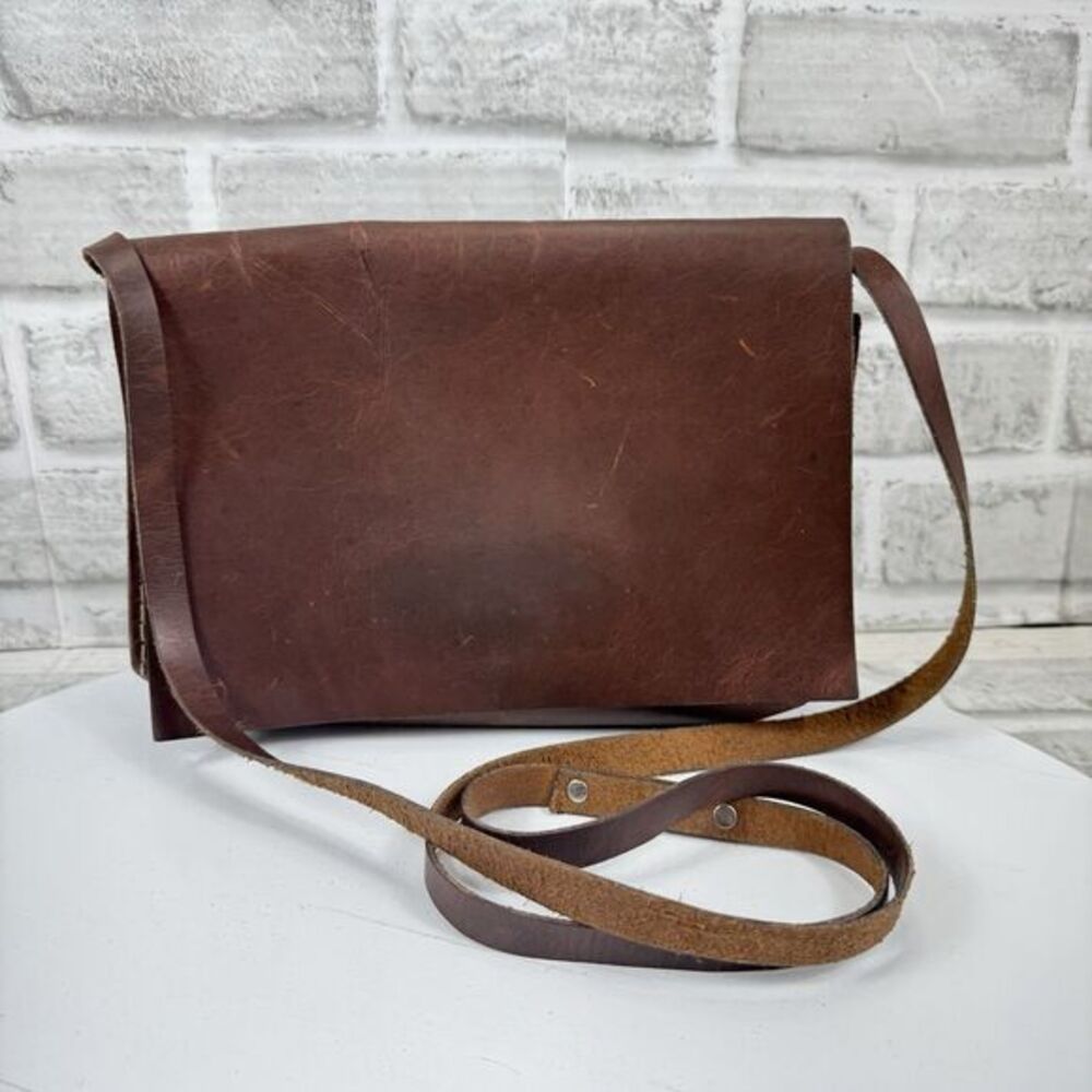 Vintage Leather Dark Brown Saddle Flap Crossbody Bag Shoulder Purse